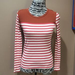 J. Crew Striped Rib Knit Long Sleeve Fitted Top sz XS